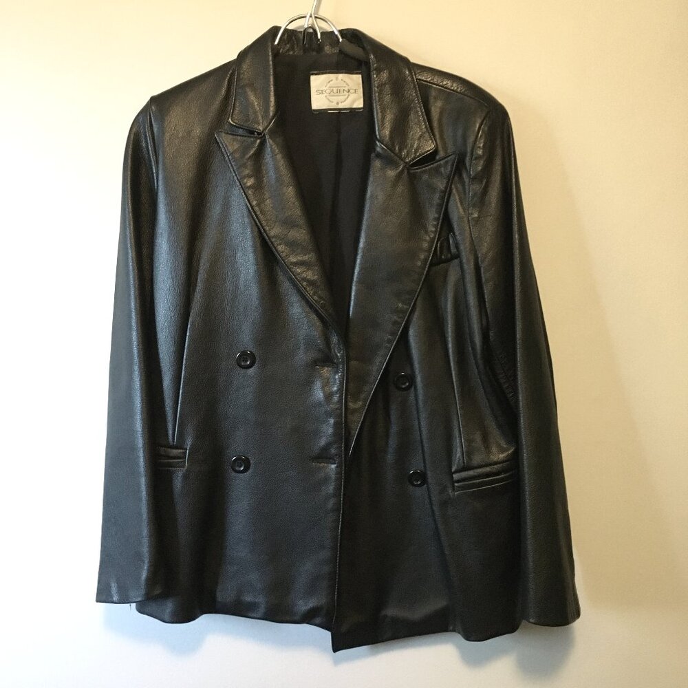 MADE IN CANADA Vintage Double Breasted Black Leather Trench Blazer
